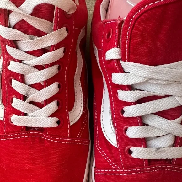 Vans Old Skool Sneakers Shoes Mens 9 Womens 10.5 Red White Low Top Skater - Picture 6 of 10